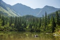 A beautiful, clean lake in the mountain valley in calm, sunny day. Mountain landscape with water in summer. Royalty Free Stock Photo