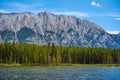 A beautiful clean, transparent mountain lake with a view of the rocky mountains in Kananaskis in the province of Alberta, Canada Royalty Free Stock Photo