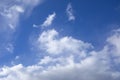 Beautiful clear blue sky with clouds, empty background with weather meteorology