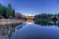 Sunset Fuji mountain reflections at Tanuki Lake (Tanukiko). Shizuoka prefecture, Japan Royalty Free Stock Photo