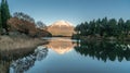 Beautiful clear sky Sunset at Tanuki Lake (Tanukiko). Fuji mountain reflections. Japan Royalty Free Stock Photo