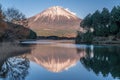 Beautiful clear sky sunset, Fuji mountain reflections at Tanuki LakeÃ§âÂ°Ã¨Â²Â«Ã¦Â¹â. Fujinomiya-shi, Japan Royalty Free Stock Photo