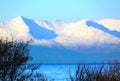 Island of Arran snow covered as seen from Troon Shore, South Ayrshire, Scotland