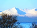 Island of Arran snow covered as seen from Troon Shore, South Ayrshire, Scotland