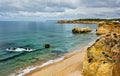 Beautiful cliffs above Praia dos Tres Castelos to the west of Praia da Rocha in south Portugal. Portimao Royalty Free Stock Photo