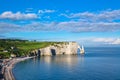 Beautiful cliffs Aval of Etretat, rocks and natural arch landmark of famous coastline, sea landscape, Normandy, France, Europe Royalty Free Stock Photo