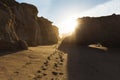 Beautiful cliffs gleaming under the shiny sunset in the El Matador Beach in Malibu,California Royalty Free Stock Photo