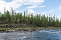 Beautiful cliffs and rapids on the river. Eastern Siberia.