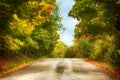 Beautiful Autumn landscape with road and beautiful colored trees Royalty Free Stock Photo