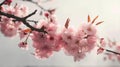 Beautiful close up a branch of soft pink cherry blossom flowers or Sakura flowers at the tree white sky background Royalty Free Stock Photo