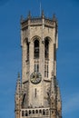 Beautiful close-up on the head of the Belfry of Bruges during a sunny day Royalty Free Stock Photo