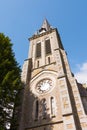 Beautiful close up of Notre-Dame-de-l`Assomption church tower La Lande Patry, Normandy, France