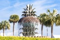 Beautiful close-up of Pineapple Fountain framed by Palmetto trees, Charleston Riverfront Park, Charleston, South Carolina. Royalty Free Stock Photo