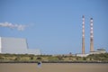 Beautiful closeup bright view of iconic Poolbeg CCGT station chimneys and Covanta Plant Dublin Waste to Energy Royalty Free Stock Photo