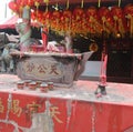 Beautiful closeup focus shot of traditional Chinese altar and paper lantern rows