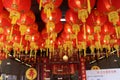 Beautiful closeup focus shot of traditional Chinese paper lantern rows in Georgetown, Malaysia