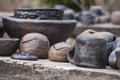 Beautiful closeup of handmade black pottery from clay just taken out from kiln Royalty Free Stock Photo