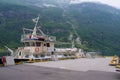 Beautiful closeup of a ship on a mountain background