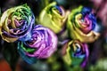 Beautiful closeup shot of psychedelia rainbow rose bouquet - great for a natural background