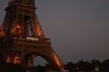 Beautiful closeup view of the Eiffel Tower at night