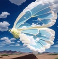 Beautiful cloud butterfly and blue sky with clouds. Cloud shaped butterfly for wallpaper. Butterflies Day March 19