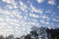 Cloud formation in the blue sky and trees