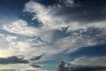 Clouds on blue sky background. Weather nature blue sky with white cloud and sun.
