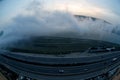 Beautiful clouds flying over the lake near mountains. Evening time shot over the clouds. Baku, Azerbaijan Royalty Free Stock Photo