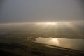 Beautiful clouds flying over the lake near mountains. Evening time shot over the clouds. Baku, Azerbaijan Royalty Free Stock Photo