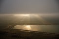 Beautiful clouds flying over the lake near mountains. Evening time shot over the clouds. Baku, Azerbaijan Royalty Free Stock Photo