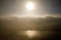 Beautiful clouds flying over the lake near mountains. Evening time shot over the clouds. Baku, Azerbaijan Royalty Free Stock Photo