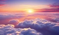 beautiful clouds with a lovely sunset, colorful and realistic aerial view. Generative AI