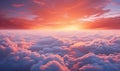 beautiful clouds with a lovely sunset, colorful and realistic aerial view. Generative AI