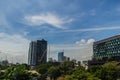 Beautiful clouds over Bangkok city. Exotic skyline city summer colorful blue sky with cityscape urban building and cloud sunset or Royalty Free Stock Photo