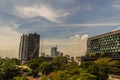 Beautiful clouds over Bangkok city. Exotic skyline city summer colorful blue sky with cityscape urban building and cloud sunset or Royalty Free Stock Photo