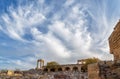 Beautiful clouds over Partially rebuilt temple of Athena Lindia at Acropolis of Lindos, Rhodes island, Greece Royalty Free Stock Photo