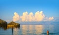 Beautiful clouds at sunset on the beach in Greece Island Corfu