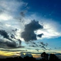 Beautiful cloudscape, blue sky with white cumulus clouds, nature photography, natural background, cloud wallpaper, sunset scenery Royalty Free Stock Photo