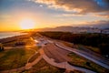 Beautiful cloudscape and dramatic sunset over mountain and sea view from Mt. Fuji Dragon Tower at Fujinokuni Tagonoura Minato Park Royalty Free Stock Photo