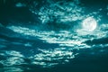 Beautiful cloudscape of night sky with dark cloudy. Some clouds overshadow the full moon. Serenity nature background in nighttime Royalty Free Stock Photo