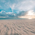 Beautiful cloudscape over the sea, sunrise horizon sand waves. Idyllic inspirational beach landscape Royalty Free Stock Photo