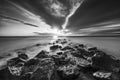 Beautiful cloudscape over the sea, sunrise shot, black and white