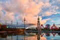 The beautiful cloudscape and tower in matryoshka square of NZH Manzhouli sunset