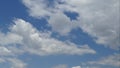 Beautiful cloudscape with white fluffy clouds on clear blue sky. Abstract nature background. Time lapse video