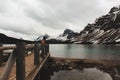 Girl overlooking Bow lake in Banff Canada Royalty Free Stock Photo