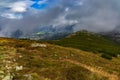 Beautiful cloudy landscape around Sniezka mountain in Giant mountains