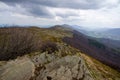 Beautiful cloudy panorama of Bieszczady mountains