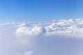 Beautiful cloudy sky from aerial view. Airplane view above clouds.