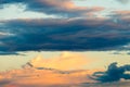 Beautiful cloudy sky with sun rays. Cloudy abstract background. Sunset light. Royalty Free Stock Photo