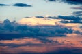 Beautiful cloudy sky with sun rays. Cloudy abstract background. Sunset light. Royalty Free Stock Photo